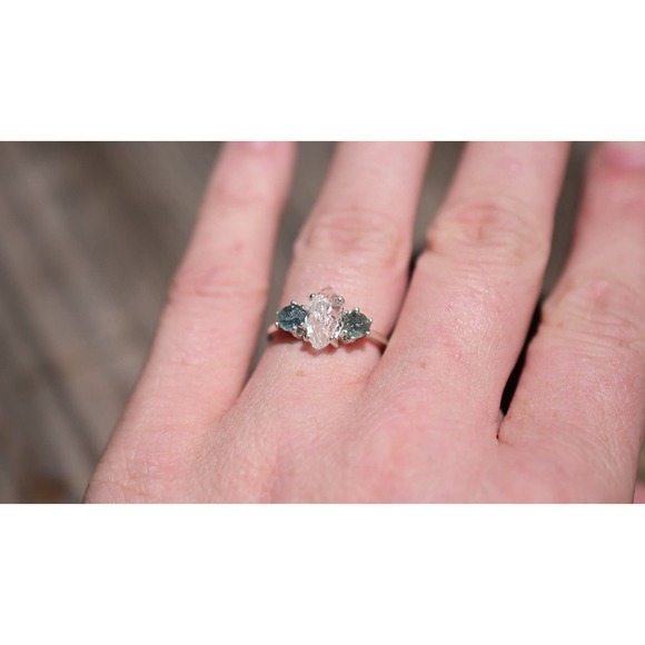 Handcrafted Multi-Stone Ring - Sparkling Central Gem with Blue Accents - Picture 8 of 9